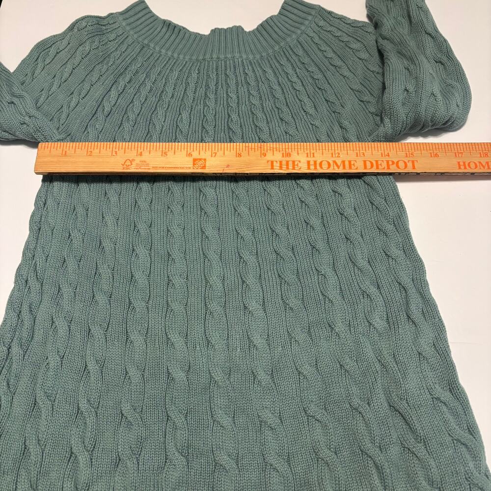 Talbots Petite Cable Knit Sweater Teal Cotton Crewneck Classic Size P - Picture 4 of 6